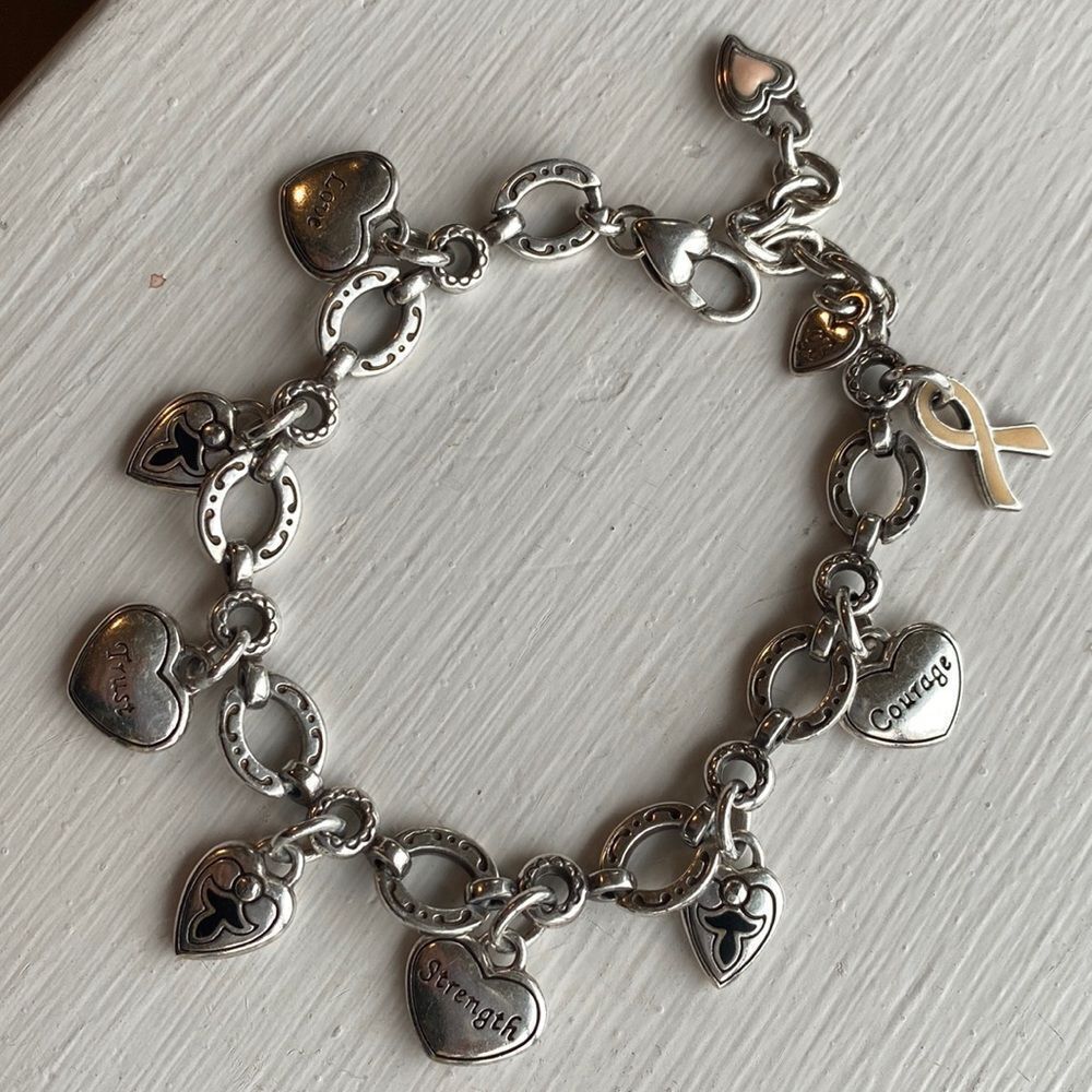 BRIGHTON vintage power of pink breast cancer awareness silver charm bracelet‎